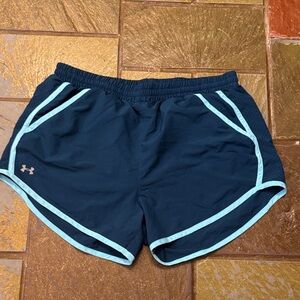 Under Armour Women's Dark Blue Athletic Shorts with Light Blue Trim